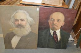 Two bust length portraits of Russian leaders, oil on canvas, unframed.