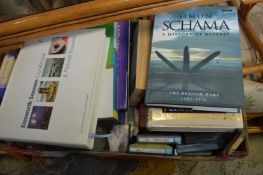 A box of books by Simon Schama and others.