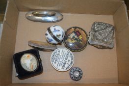 Two pot lids and other collectables.
