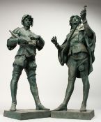 EMILLE LOUIS PICAULT (1833 - 1915) FRENCH A GOOD PAIR OF BRONZE FIGURES OF YOUNG MEN, one playing