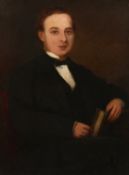 19TH CENTURY ENGLISH SCHOOL Portrait of a gentleman with a book. Oil on panel. 22ins x 16ins.