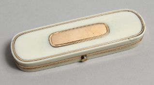 A GEORGIAN IVORY AND GOLD TOOTHPICK CASE. 3.5ins long.
