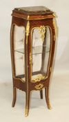 A LOUIS XVI STYLE VITRINE with marble top, glass door and sides, with ormolu mounts. 3ft 9ins high x