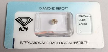 A SINGLE DIAMOND with International Gemological Institute diamond report, 0.43ct, colour light