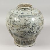A CHINESE PORCELAIN CRACKLE GLAZE BULBOUS VASE with calligraphy and figures. 14ins high.