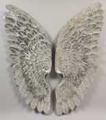 A PAIR OF SILVER ANGEL WINGS. 27ins long.