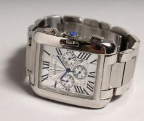 A SUPERB CARTIER DAY DATE CHRONOMETER, stainless steel with bracelet, in a red Cartier case with