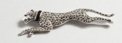 A SILVER AND MARCASITE PANTHER BROOCH.