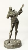 LOUIS MASORE(1871 - 1929) A BRONZE PICAULT PLAYING A MANDOLIN Signed on an oval base 13ins high.