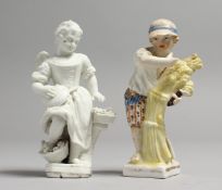 AN 18TH CENTURY BERLIN WHITE FIGURE OF A WINGED GIRL with a bowl of grapes, and another Berlin