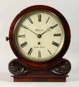 A 19TH CENTURY MAHOGANY CASED CIRCULAR WALL CLOCK WITH FUSEE MOVEMENT, painted dial, signed Mason,