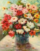 L. WEYMAN Flowers in a vase. Signed, oil on canvas. 21ins x 17ins.
