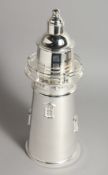 A SILVER PLATE LIGHTHOUSE COCKTAIL SHAKER. 13ins high.