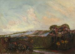 W. PATRICK Landscape with river and trees. Signed, oil on board. 10.5ins x 14ins.