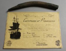 A HISTORICAL BRASS BOLT, 8.5ins long, removed from HMS Victory during restoration. Sold with