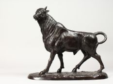 ANTOINE-LOUIS BARYE (1796-1875) FRENCH A CAST BRONZE MODEL OF A BULL, standing on a naturalistic