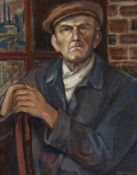 R. HARLAND Factory worker. Signed and dated 1959. Oil on canvas. 20ins x 16ins.