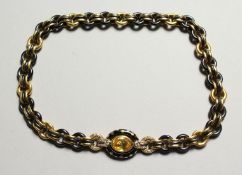 A VERY GOOD 18CT GOLD FARRONE YELLOW SAPPHIRE, ENAMEL AND DIAMOND NECKLACE.