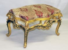 A LARGE LOUIS XVI DESIGN STOOL with padded top and giltwood frame. 3ft 6ins x 3ft x 3ft 8ins.
