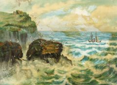 MAUDE BARNETT The Gull Flock, Cornwall. Signed, oil on panel. 13ins x 16ins.