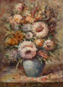 T. DENNERS Flowers in a pottery vase. Signed, oil on canvas. 16ins x 11ins.