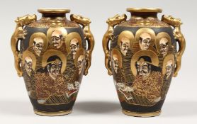A PAIR OF JAPANESE SATSUMA VASES. 5ins high.
