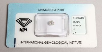 A SINGLE DIAMOND with International Gemological Institute diamond report, 0.30ct, colour J.