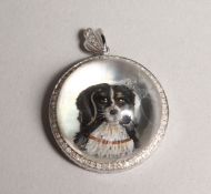 A SILVER DIAMOND SET ESSEX CRYSTAL KING CHARLES SPANIEL PENDANT.