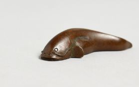 A SMALL JAPANESE BRONZE CATFISH. 2.25ins.