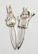 TWO SILVER BEATRIX POTTER BOOKMARKS.