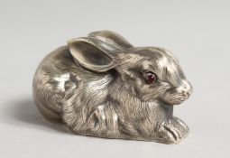 A RUSSIAN SILVER RABBIT. Mark head 88. Faberge mark I.P. 2.75ins long.