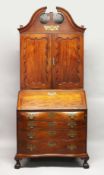 A SUPERB 18TH CENTURY AMERICAN, BOSTON, MAHOGANY, BUREAU BOOKCASE, the top with shaped cornice