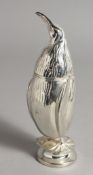 A SILVER PLATE PENGUIN SUGAR SIFTER.