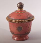 A SMALL TURKISH TOPHANE BOX AND COVER / SWEET BOWL, painted with gilt highlights, 14.5cm high.