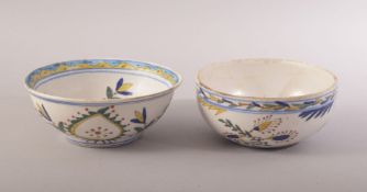 TWO TURKISH KUTAHYA GLAZED POTTERY BOWLS, 13cm and 12cm diameter (2).