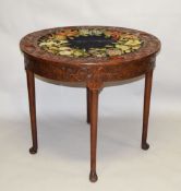 A SUPERB ANGLO CHINESE DEMI-LUNE FOLD OVER CARD TABLE, possibly huanghuali, with carved foliate