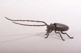 A JAPANESE BRONZE MODEL OF A LONG HORNED BEETLE - articulated with an opening back 14.5cm