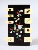 A JAPANESE EBONY, IVORY AND SHIBIYAMA BEZIQUE GAMES MARKER, with inlaid ivory depicting insects, the