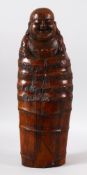 A GOOD 18TH / 19TH CENTURY CARVED CHINESE BAMBOO FIGURE OF BUDDHA - the carving depicting the