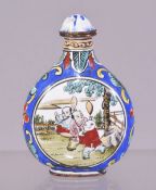 A CHINESE ENAMELLED SNUFF BOTTLE AND STOPPER, each side decorated with a roundel containing boys,