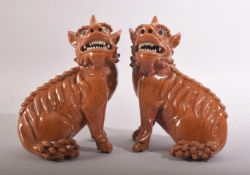A SUPERB PAIR OF CHINESE GLAZED TERRACOTTA FIGURES OF KYLIN, both with exposed unglazed eyes and