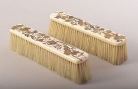 A GOOD PAIR OF IVORY AND SHIBAYAMA BRUSHES, decorated with birds and native flora with gilt