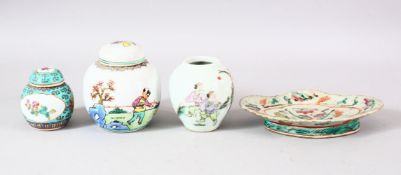 A MIXED LOT OF 4 CHINESE PORCELAIN ITEMS - comprising a small 19th century famille rose porcelain
