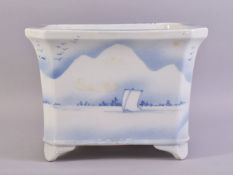 A CHINESE BLUE AND WHITE PORCELAIN JARDINIERE, decorated with an atmospheric landscape scene on a