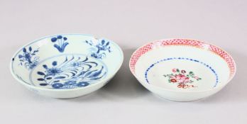 TWO 18TH CENTURY CHINESE FAMILLE ROSE / BLUE & WHITE PORCELAIN DISHES - the blue and white dish with