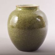 A GOOD CHINESE GREEN MOTTLED / SPECKLED GLAZE VASE, 18cm high.