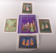 FIVE INDIAN PAINTINGS ON SILK, together with associated portfolio; Ateliers of the Rajput Courts,