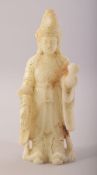 A CHINESE PALE GREEN HARDSTONE FIGURE, 18cm high.