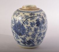 A SMALL CHINESE BLUE AND WHITE VASE, with foliate decoration, 9.5cm high.