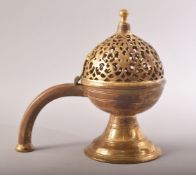 A TURKISH OTTMAN GILT BRONZE INCENSE BURNER / BUHURDAN, 21cm high.